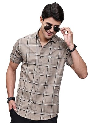 m7 Man Slim Fit Pure Cotton Half Sleeve Checked Casual Shirt