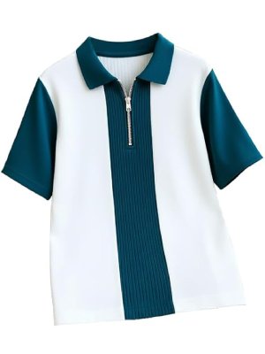 t4 Men's Textured Vertical Striped Knit Polo T-Shirt